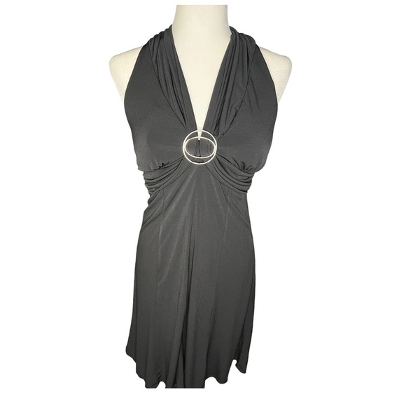 Y2K Black Halter Dress M Midi - Picture 1 of 4
